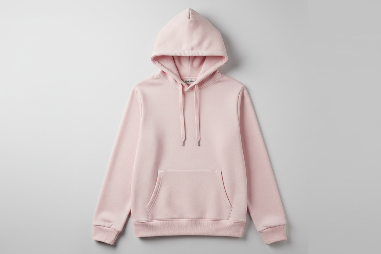 Sudadera rosada, fondo gris